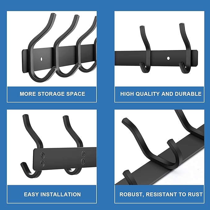 AZW Coat Rack Wall Mount,Heavy Duty Stainless Steel Metal Coat Hooks Hanging for Robes Bags Keys Hat Clothes and Bathroom Door Towels Hanger(Matte Black 4 Hooks)-NeatNest