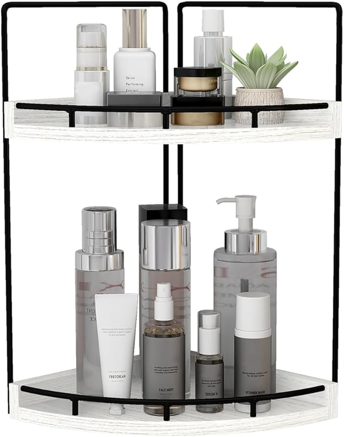 Dorhors 2-Tier Rustic White Corner Bathroom Shelf-NeatNest