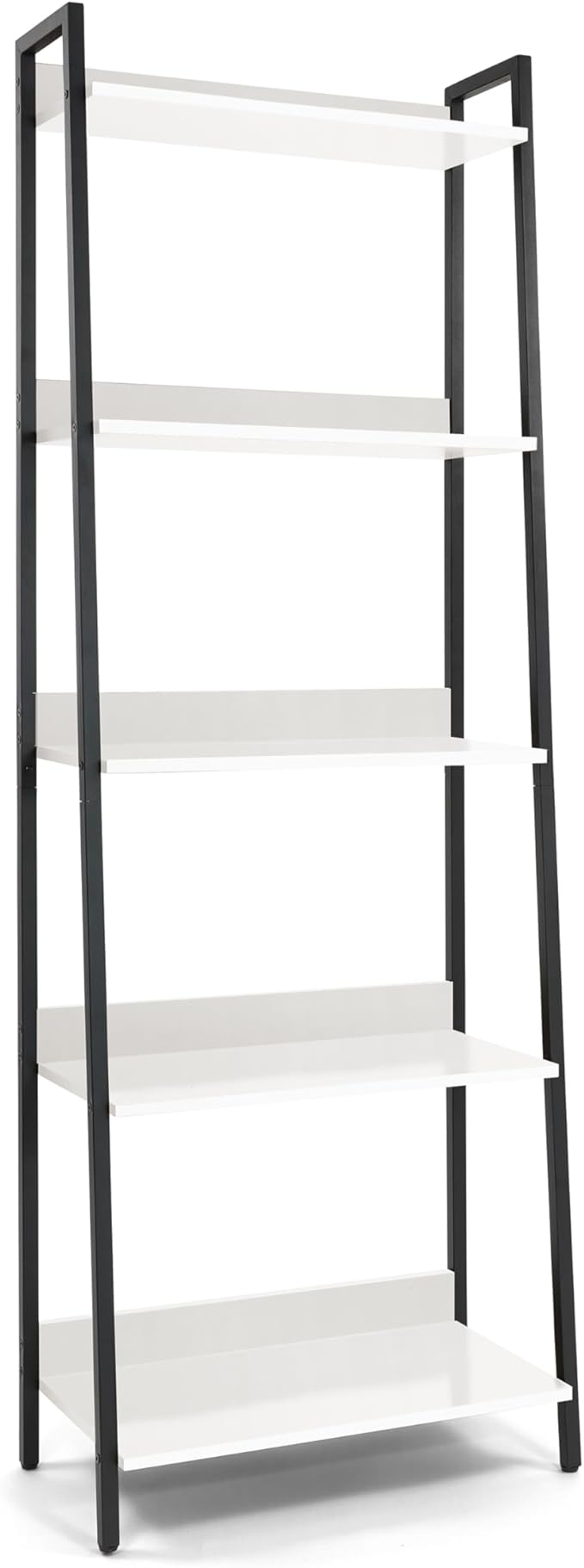 CAPHAUS 5 Tier Ladder Bookshelf, 24 Inch Width Free Standing Shelf, Bookcase Shelf Storage Rack Organizer, Industrial Book Shelves for Home Office, Living Room, Kitchen, White, Vintage Shelves-NeatNest