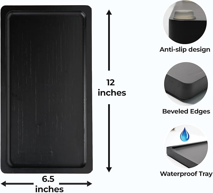 Bamboo Tray for Bathroom Countertop - 12” Matte Black Vanity Tray for Dresser Top, Black Bathroom Tray for Counter, Decorative Trays for Candles, Perfume Cologne Holder for Vanity-NeatNest