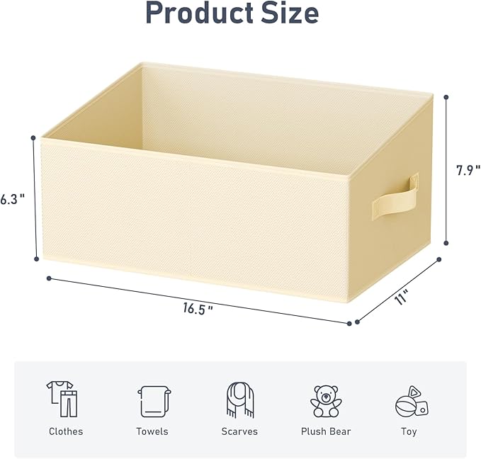 DIMJ Large Closet Storage Bins 8 Pack - Fabric Trapezoid Closet Organizer Bin, Foldable Storage Baskets for Shelves, Closet Shelf Organizer, Clothing Storage Box for Toys, Books, Towel, Clothes, Beige-NeatNest