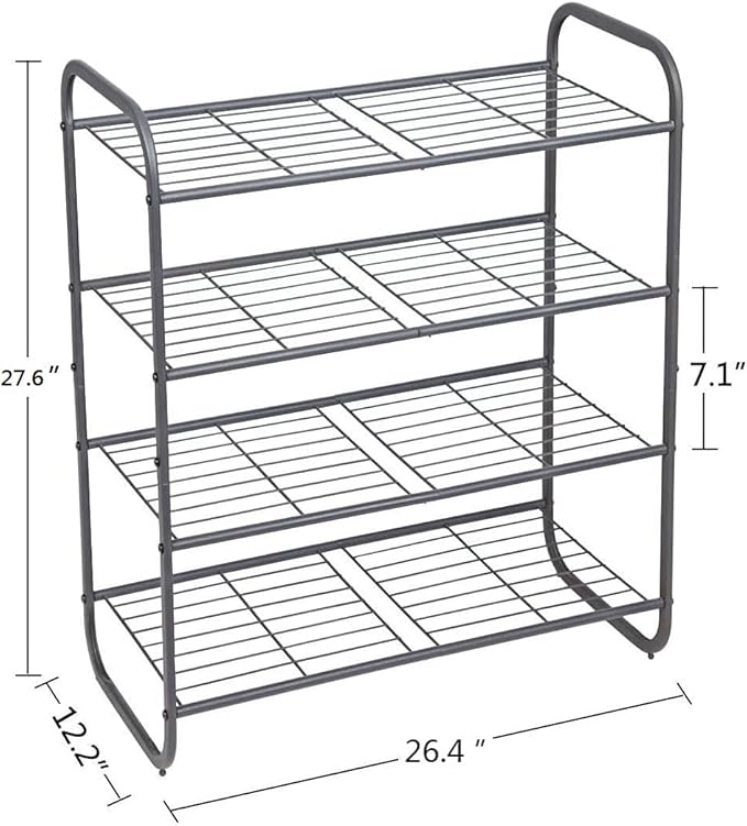 MAX Houser 4-Tier Metal Shoe Rack, Free Standing Shoe Storage Organizer, Wire Grid Shoe Tower for Closet Bedroom, Entryway, Gunmetal-NeatNest
