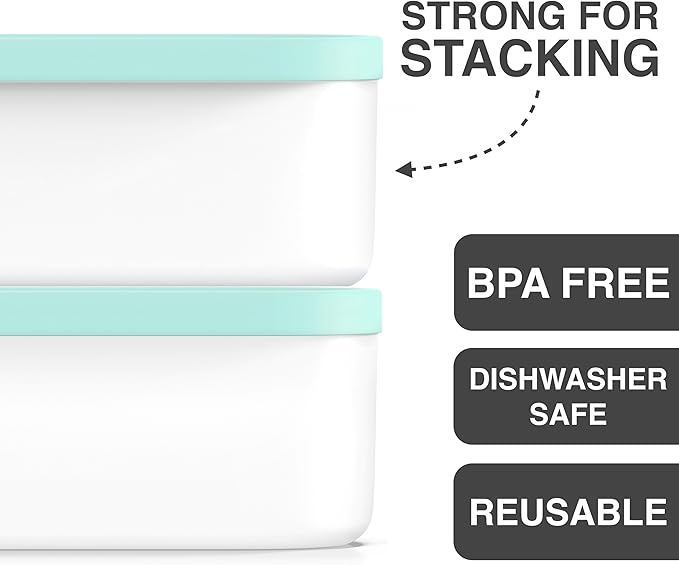 BALCI - Ice Cream Container - 2 Quart - Perfect Reusable Freezer Storage for Homemade Ice Cream Tubs for Sorbet, Frozen Yogurt and Gelato! - Flexible Silicone Lids, Long Scoop, Stackable - Mint