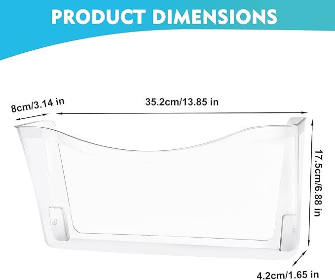 EASEPRES 4 Pack Clear Single Pocket Hanging File Organizer, Plastic Wall Mount Paper Mails Magazines Holder, Mounted Folder Bins for Office, School and Home, 13.85x3.14x6.88 inches