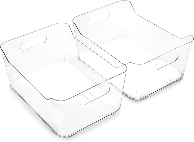 BINO | Plastic Storage Bins, Large - 2 Pack, Clear | THE SOHO COLLECTION | Pantry Organizers and Storage Containers | Fridge Organizer Bins | Kitchen Cabinet Organizer | Medicine Cabinet Bin-NeatNest