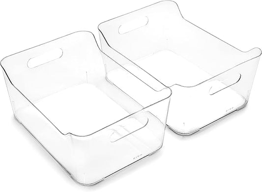 BINO | Plastic Storage Bins, Large - 2 Pack, Clear | THE SOHO COLLECTION | Pantry Organizers and Storage Containers | Fridge Organizer Bins | Kitchen Cabinet Organizer | Medicine Cabinet Bin-NeatNest
