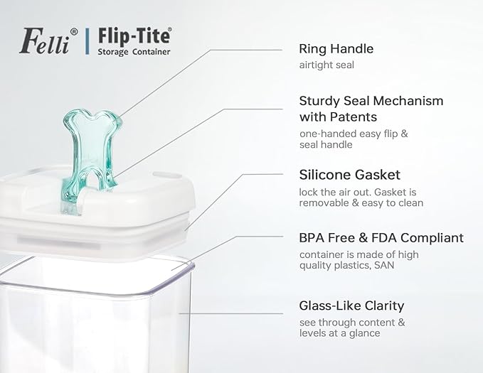 Felli Flip Tite Pet Food Container with Airtight Lids, BPA FREE Acrylic Canister with Paw Bone Fish Flip Top Handles for Cat Dog Kibble Treats Storage, Keep Fresh (Pet Collection Nest-L3pk)-NeatNest