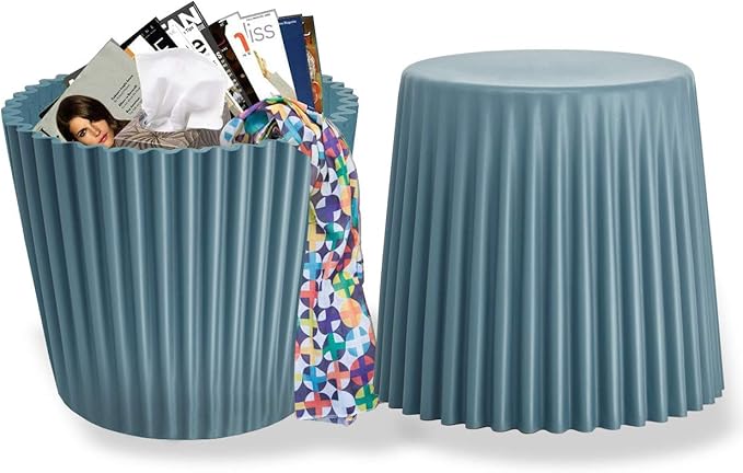 2xhome Set of 2 Modern Stackable Patio Stools | Versatile Coffee Table, Accent Ottoman, Dining Kitchen Chairs | Weather Resistant Plastic | Indoor Outdoor, Cafe Restaurant, Teal