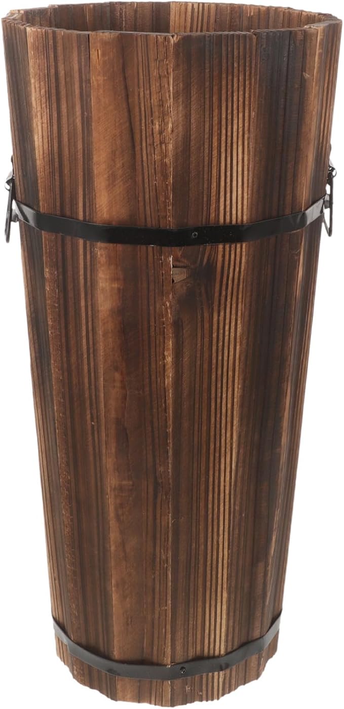 ABOOFAN Wooden Umbrella Stand Holder Umbrella Bucket Rack for Entryway Freestanding Canes Walking Sticks Holder Tall Wooden Planter Barrel, 42.00X21.00X21.00CM, brown