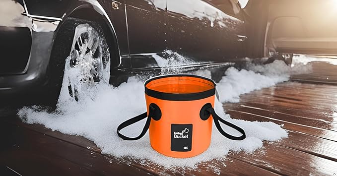 BANCHELLE Collapsible Bucket Water Container Portable Folding Camp Wash Basin for Outdoor Traveling Hiking Fishing Car Washing Gardening Camping (Orange, 12L)-NeatNest