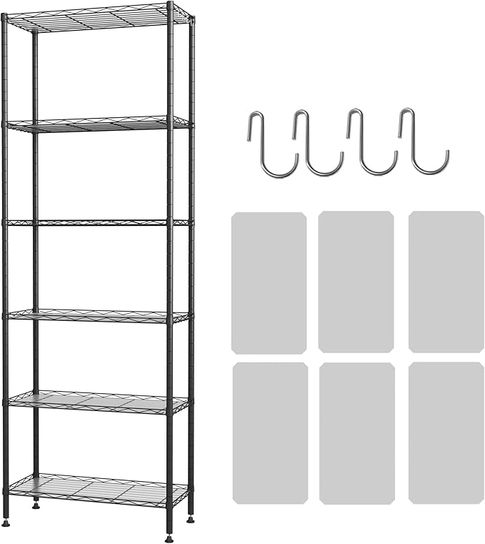 HOMEFORT 6-Shelving Unit, Adjustable Wire Shelving, Metal Wire Shelf Rack Organizer for Kitchen, Pantry, Closet, Bathroom, Laundry, Black,21" W x 11" D x 69" H