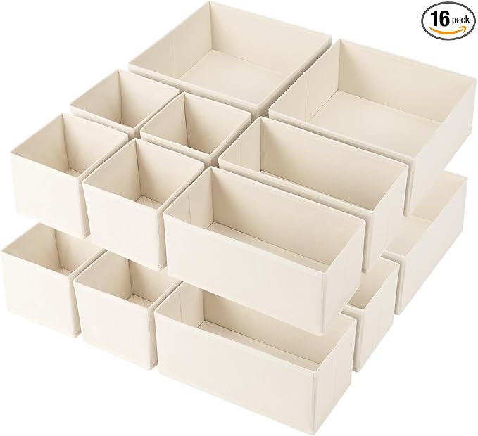 Criusia Drawer Organizer Clothes,16 Pack Underwear Drawer Organizers, Foldable Closet Organizers and Storage Dresser Drawer Dividers Clothing Organizer for Clothes, Socks, Scarves, Bra, Ties (Beige)-NeatNest