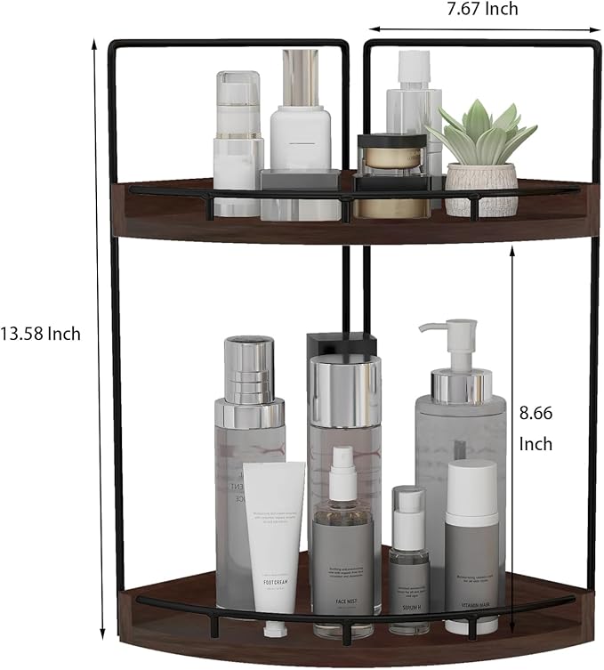 Dorhors 2-Tier Bathroom Counter Organizer,Vanity Counter Corner Shelf, Skincare, Wood Countertop Bathroom Storage and Organization for Kitchen (Walnut)-NeatNest