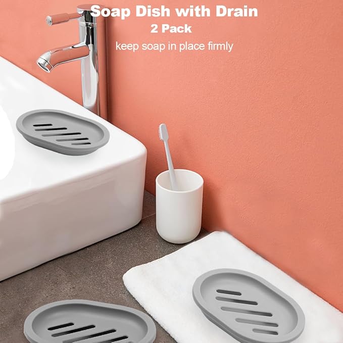 4Pcs Double-Layer Bar Soap Holder for Shower Soap Dish with Drain Soap Saver Box Container Plastic Soap Dish for Bathroom Counter,Kitchen,Toilet (Grey)-NeatNest