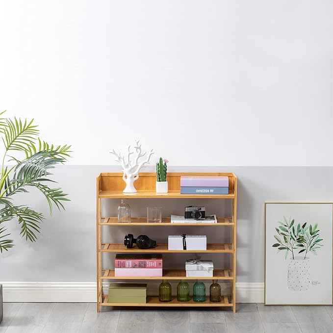 Bamboo Shoe Rack Organizer, 5 Tier Shoe Shelf Storage Organizer, for Entryway, Hallway, and Closet (Nature-39)-NeatNest
