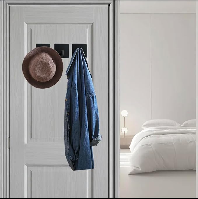 Adhesive Hooks for Hanging - 4 PCs, Towels Hooks for Bathroom, Sticky Hooks for Walls No Damage, Adhesive Hook for Outside, Kitchen, Bathroom, Office (Black 1)
