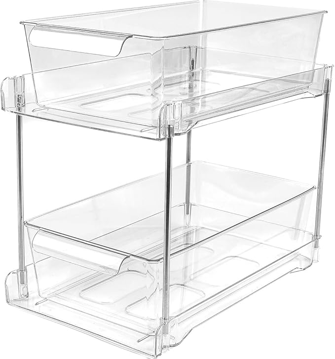 1Pack 2-Tier Bathroom Storage Organizer, Clear Under Sink Organizers Kitchen Vanity Counter Storage Container, Medicine Cabinet Drawers Bins, Pull-Out Organization with Track for Pantry-NeatNest