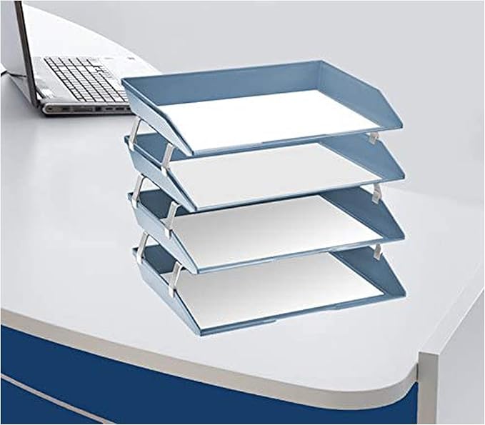 Acrimet Facility 4 Tier Letter Tray, Side Load, Letter Size/A4, Desktop File Organizer, Plastic (Solid Blue)-NeatNest