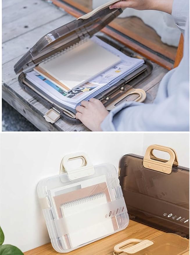 Portable File Box Clear Waterproof Document Storage Box with Snaps PP Files Organizer Cases for A4 Paper Magazines Notebooks School or Office Supplies (1pcs, White)