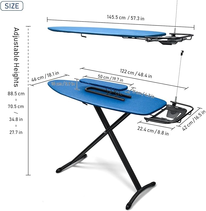 Duwee 18"x48" Deluxe Ironing Board with Retractable Iron Rest,Extra Wide Ironing Board Thicken Steel Top Board,with Sleeve Board,Adjustable Height,T Leg Foldable