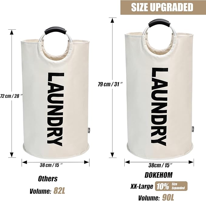DOKEHOM 90L Large Laundry Basket, Collapsible Laundry Bag, Freestanding Tall Clothes Hamper, Foldable Washing Bin (Beige)-NeatNest