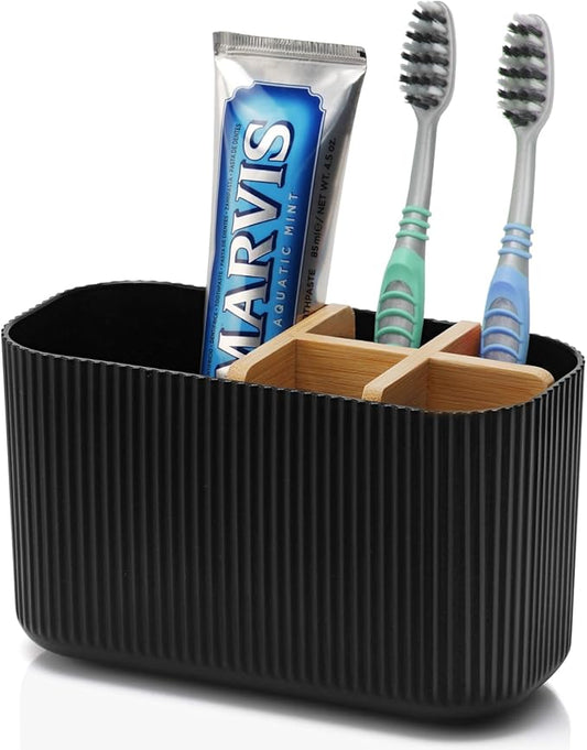 Black Toothbrush Holder - Bamboo Toothbrush Holders for Bathrooms Electric Toothbrush Holder Organizer Kids Toothbrush Holders for Bathrooms Countertop-NeatNest