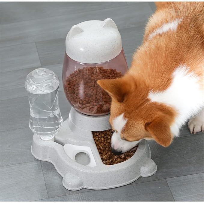 Automatic Cat & Dog Feeder Set - Self-Dispensing Food and Water Bottle Dispenser, Large Capacity (Grey)-NeatNest