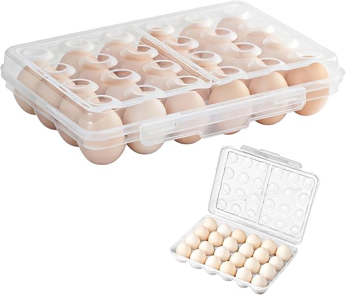 24-Count Egg Storage Box, Transparent Plastic Refrigerator Organizer, Stackable and Shockproof Design with Secure Lid, Ideal for Kitchen and Camping