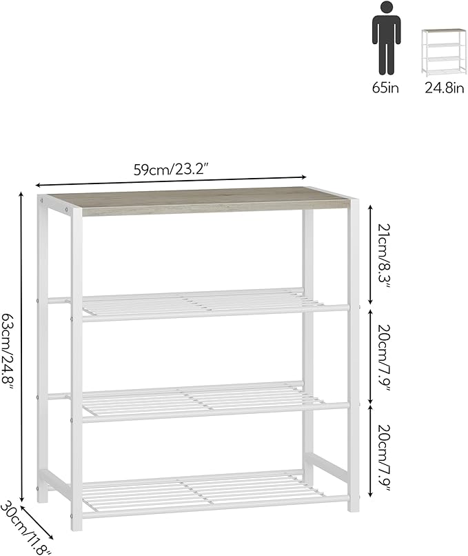 Yusong Shoe Rack Organizer, 4 Tier Industrial Shoe Storage Shelf for Closet Entryway, Narrow Sturdy Metal Shoe Shelves, White-NeatNest