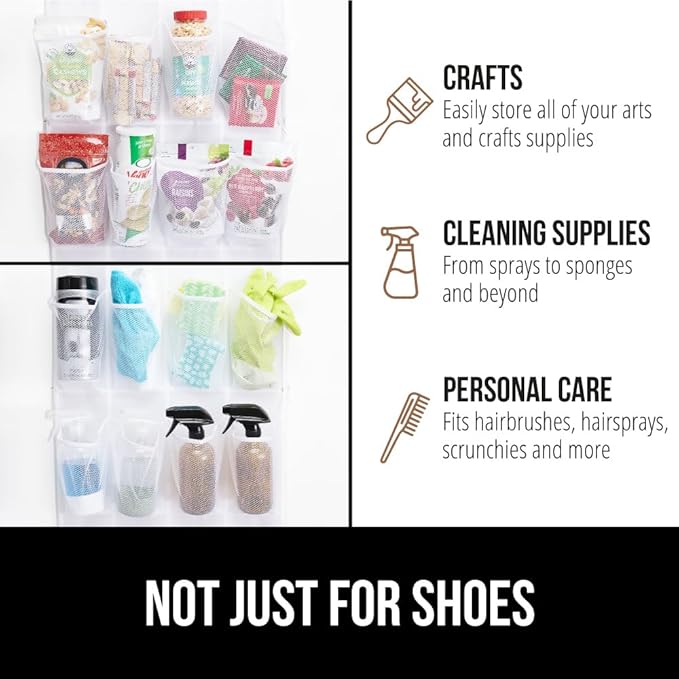 GORILLA GRIP Over the Door Shoe Organizer, 24 Large Breathable Mesh Pockets, Space Saving Hanging Storage Holder, Closet Rack Hanger Holds Up to 40 lbs, Hangs on Closets for Shoes, Accessories, White-NeatNest