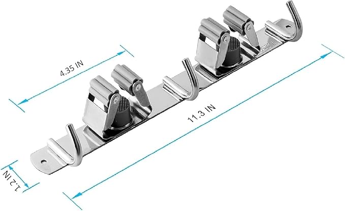 Broom and Mop Holder Wall Mounted, Broom Hanger Storage Rack, Stainless Steel Mop Hanger, Dustpan Holders with 2 Racks and 3 Hooks, Heavy Duty utility hooks for hanging brooms and mops-NeatNest