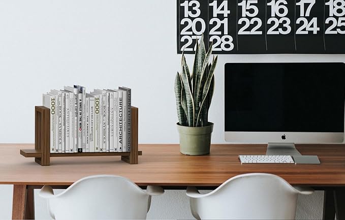 Adjustable Desktop Bookshelf, Retro Tabletop Bookshelf, Desk Shelf for Top of Desk in Living Room, Home, Office, Perfect for Magazine, Books, Cookbooks, No Tools Required to Assemble (Brown)-NeatNest