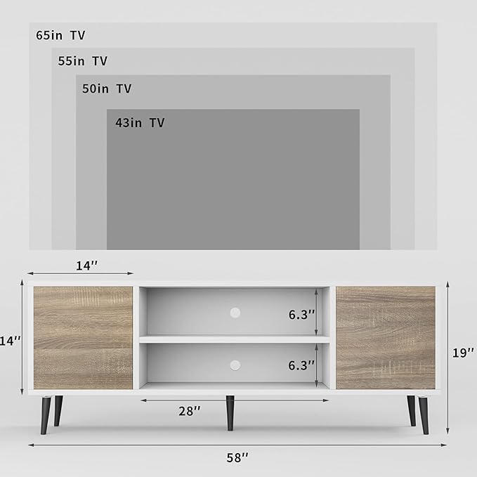 JUMMICO TV Stand for 65 Inch TV, Mid Century Modern TV Stand, Entertainment Center with Storage Cabinet and Open Shelves, TV Console Table Media Cabinet for Living Room, Bedroom and Office (Oak)-NeatNest