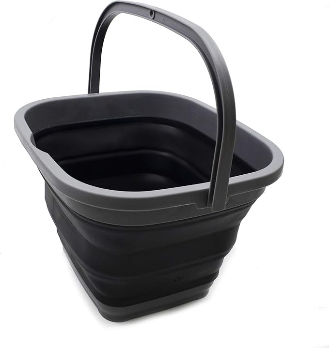 SAMMART 11L (2.9 Gallon) Collapsible Rectangular Handy Bucket (1, Grey/Black)-NeatNest