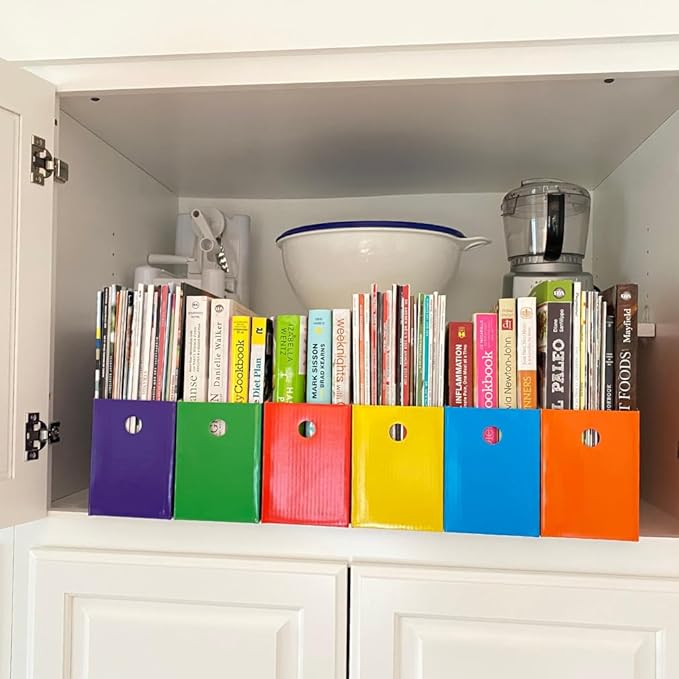 Evelots Magazine File Holder Organizer Box (6, 12, or 24 Pack) Storage for Desk and Shelves Multiple Color Options - Includes Labels for Organization