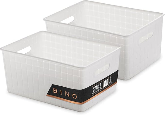 BINO Plastic Storage Baskets - Medium White - Rectangular Cabinet Organizer - Multi-Use Storage with Handles - Space Efficiency and Stock Management-NeatNest