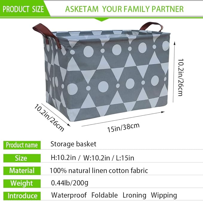 Cute Rectangle Storage Basket Nursery Playroom Bedroom Decor Clothes Basket (Grey hexagon)-NeatNest