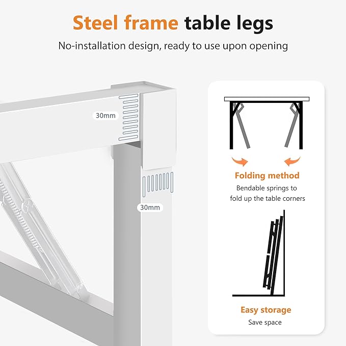 DlandHome Folding Desk - 31.5 Inches, Small Computer Desk for Home Office, Folding Table, Writing Table for Small Spaces, No Assembly Required, White & White Frame-NeatNest