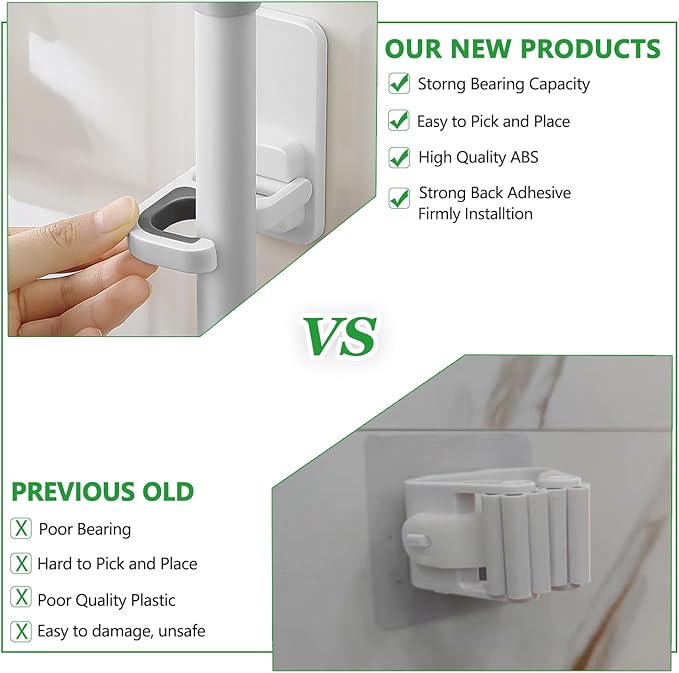 4pack Broom Holder Wall Mount Mop Holder Broom and Mop Gripper Self Adhesive No Drilling Anti-Slip Mop Handle Hanger Household Cleaning Organizer, Holds up to 6 lb-NeatNest
