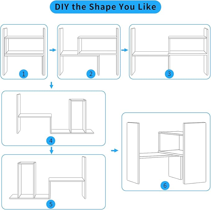 Desktop Shelf Organizer, Adjustable Wood Office Storage Rack, Counter Display Small Bookshelf for Home/Office/School(Blue)-NeatNest