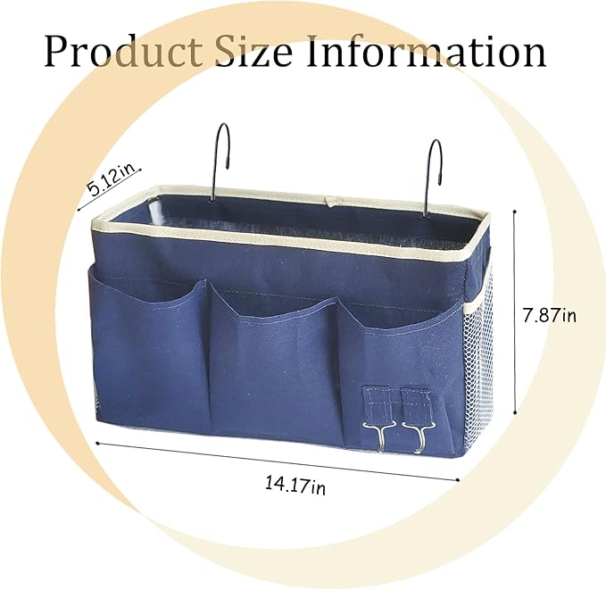 Bedside Caddy, Bedside Hanging Storage Organizer forBunk and Hospital Beds,College Dorm Bed,Can be Placed Glasses Books Mobile Phones(Navy Blue 1)-NeatNest