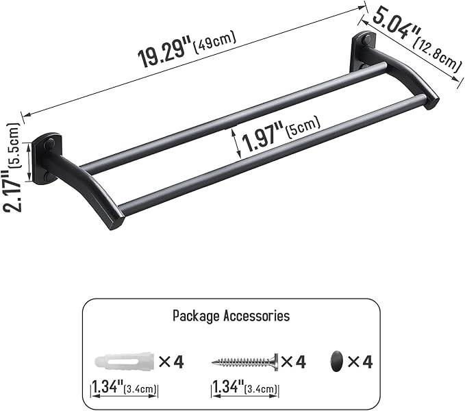 Black Double Towel Bar, Hand Towel Rack for Bathroom Wall Mounted Towel Hanger, Matte Black Bath Towel Rod,20 Inch