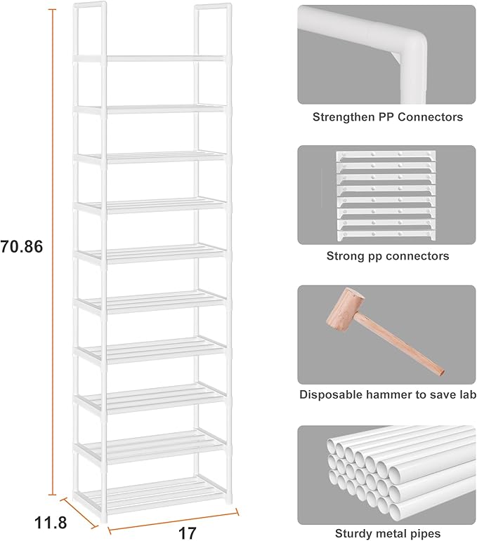 Shoe Rack Tall, Sturdy Metal Shoe Rack Organizer,Narrow Shoe Racks for Closets,Shoe Stand Shelf-NeatNest
