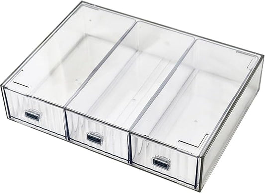 Desk Drawer Organizer, Stackable Office Supplies Desk Organizer, Plastic Plastic Storage Drawer, Desk Grocery Organizer For Stationery/Office Supplies (Clear, 3 Compartment)-NeatNest