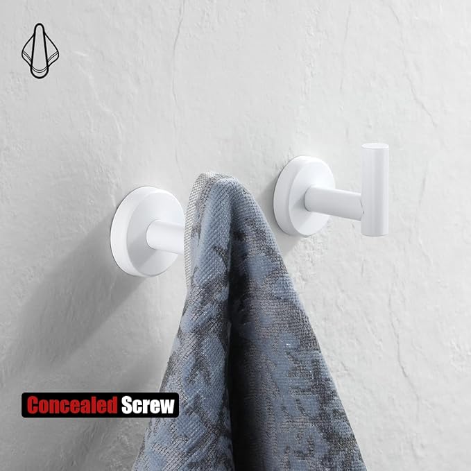 JQK Bathroom Towel Hook White, Coat Robe Clothes Hook for Bathroom Kitchen Garage Wall Mounted (2 Pack), 304 Stainless Steel 0.8mm Thicken, TH100-WH-P2-NeatNest