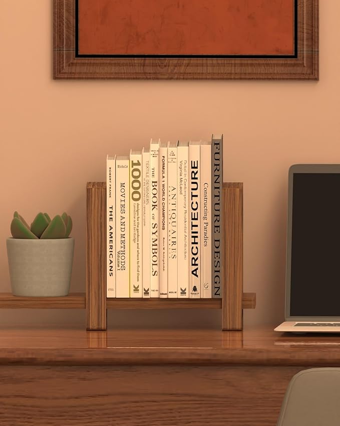 Adjustable Desktop Bookshelf, Retro Tabletop Bookshelf, Desk Shelf for Top of Desk in Living Room, Home, Office, Perfect for Magazine, Books, Cookbooks, No Tools Required to Assemble (Brown)-NeatNest