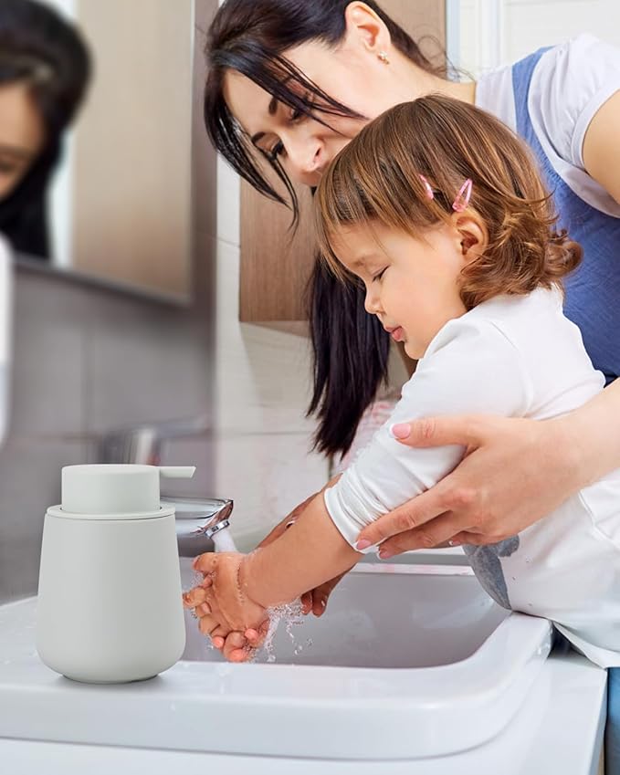 Bosilunlife Foaming Soap Dispenser - Beige Grey Ceramic Soap Dispenser Foam Pump 12oz Refillable Liquid Hand Wash Dispenser for Bathroom Dish Soap Bottle Pump for Kitchen (Rubber Paint)-NeatNest