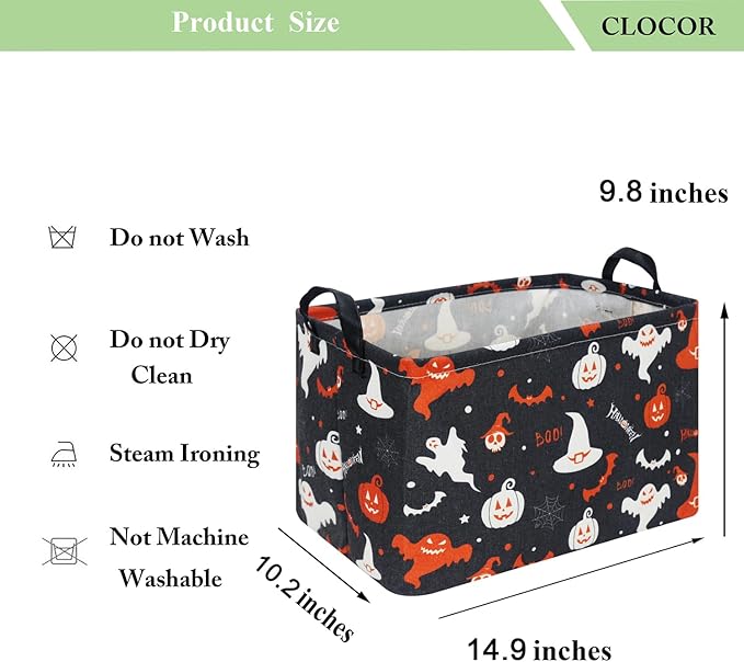 CLOCOR Rectangular Storage Basket,Collapsible Fabric Storage Container,Waterproof Toy Bin with Handles,Gift Basket(Black Halloween)-NeatNest
