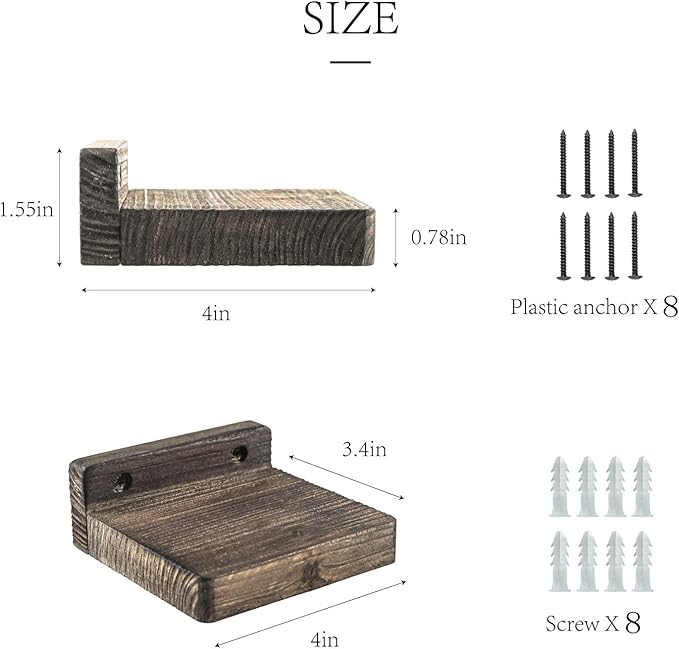 Freezing point Small Floating Shelf for Wall Set of 4 Natural Wood 4Inch Mini Wall Shelves Decor Plant Display Collectibles Mounted Kitchen Bathroom Bedroom Corner Decorative Storage Tiny Stand Brown-NeatNest