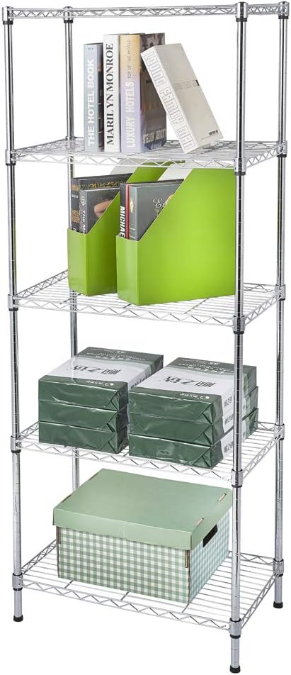 5 Tier Adjustable Storage Shelf Metal Storage Rack Wire Shelving Unit Storage Shelves Metal for Pantry Closet Kitchen Laundry (Silver14)